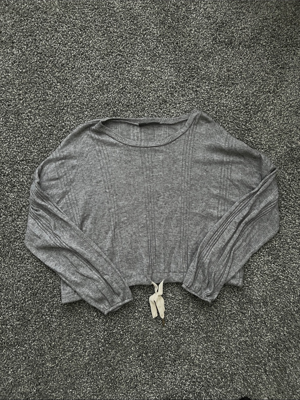 Final Touch Gray Ribbed Cropped Tie-Front Shirt NWOT